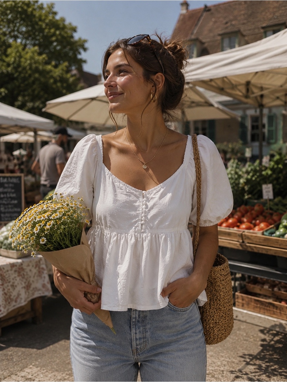Free People Veronica Sweetheart Peplum Blouse White Top SZ M - Picture 1 of 9